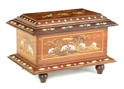 Lot 171 - A LATE 19TH CENTURY ANGLO INDIAN INLAID HARDWOOD CASKET