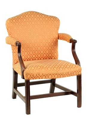 Lot 739 - A GEORGE III MAHOGANY UPHOLSTERED GAINSBOROUGH CHAIR