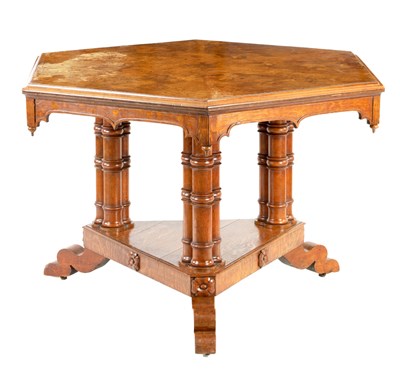 Lot 760 - A 19TH CENTURY OAK GOTHIC STYLE CENTRE TABLE IN THE MANNER OF PUGIN