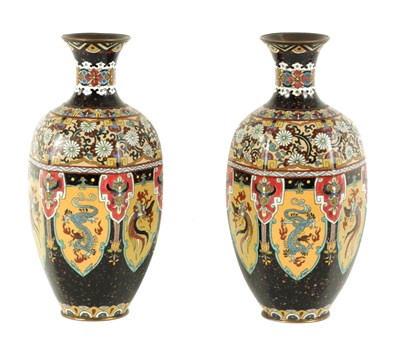 Lot 134 - A PAIR OF JAPANESE MEIJI PERIOD CLOISONNE VASES
