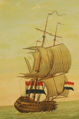 Lot 451 - A LARGE EARLY 19TH CENTURY NAIVE MARITIME OIL ON BOARD