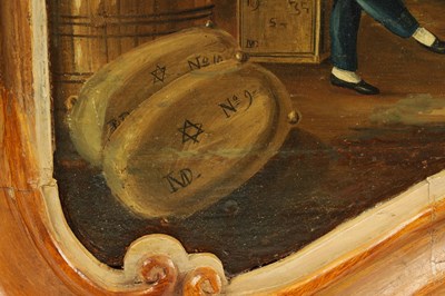 Lot 451 - A LARGE EARLY 19TH CENTURY NAIVE MARITIME OIL ON BOARD