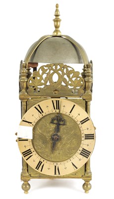 Lot 590 - JOHN ELLIS, SHERBORNE. A LATE 17TH CENTURY BRASS LANTERN CLOCK
