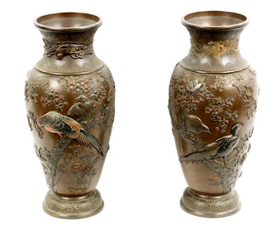 Lot 78 - A LARGE PAIR OF JAPANESE MEIJI PERIOD BRONZE AND MIXED METAL