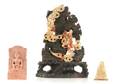 Lot 75 - A 19TH CENTURY CHINESE CARVED SOAPSTONE SCULPTURE