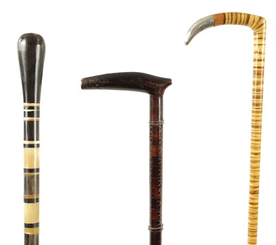 Lot 491 - THREE LATE 19TH CENTURY SEGMENTED HORN WALKING STICKS