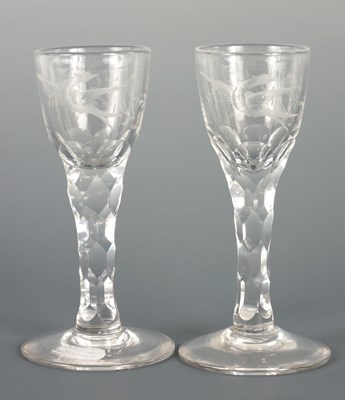 Lot 88 - A PAIR OF REGENCY CUT GLASS WINE GLASSES