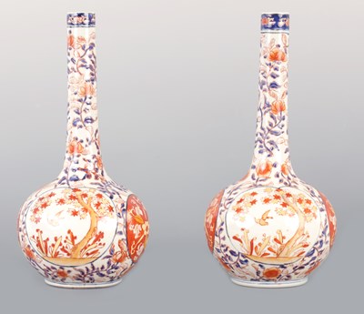 Lot 241 - A PAIR OF LATE 19TH CENTURY SLENDER NECK BOTTLE VASES