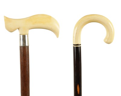 Lot 363 - TWO 19TH CENTURY SHAPED IVORY HANDLED WALKING STICKS