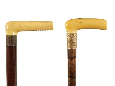 Lot 4 - TWO 19TH CENTURY IVORY HANDLED WALKING STICKS