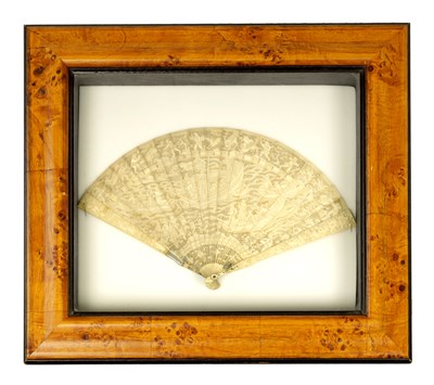 Lot 320 - A FINE 19TH CENTURY CANTONESE IVORY BRISE FAN IN GLAZED CASE