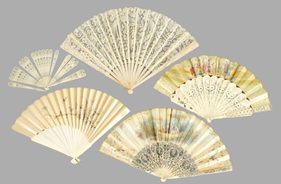 Lot 22 - A COLLECTION OF FIVE 19TH CENTURY IVORY AND MOTHER-OF-PEARL FANS