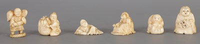 Lot 67 - A COLLECTION OF SIX MEIJI PERIOD JAPANESE IVORY NETSUKE