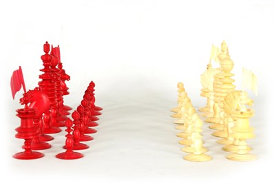 Lot 44 - A LARGE SIZE 19TH CENTURY ENGISH 'WELLINGTON' PATTERN IVORY CHESS SET