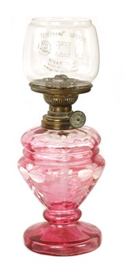 Lot 10 - A MINIATURE CRANBERRY GLASS OIL LAMP