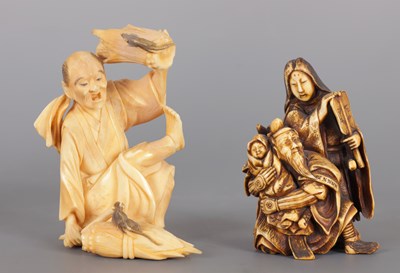 Lot 258 - TWO MEIJI PERIOD JAPANESE IVORY OKIMONO