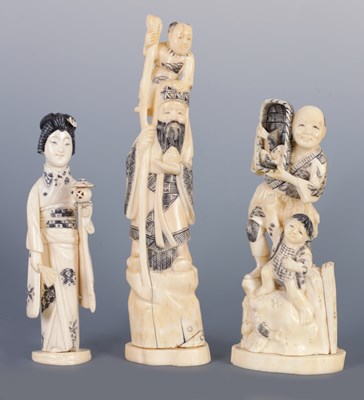 Lot 32 - A COLLECTION OF THREE JAPANESE MEIJI PERIOD IVORY OKIMONO
