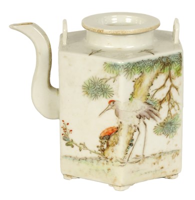 Lot 95 - A 19TH CENTURY CHINESE PORCELAIN HEXAGONAL  TEAPOT