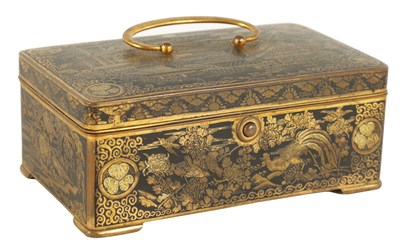 Lot 160 - A JAPANESE MEIJI PERIOD PATINATED BRASS BOX