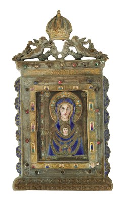 Lot 517 - AN EARLY SILVER AND ENAMEL RELIGIOUS PLAQUE DEPICITING THE VIRGIN MOTHER AND CHILD