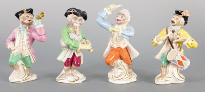 Lot 121 - A SET OF FOUR DRESDEN MUSICAL MONKEYS
