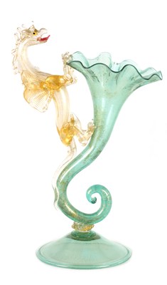 Lot 42 - A 19TH CENTURY VENETIAN CORNUCOPIA SHAPED VASE