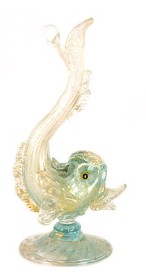 Lot 11 - A 19TH CENTURY VENEITIAN GLASS SPILL GLASS SHAPED AS A DOLPHIN