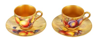 Lot 45 - TWO SIGNED ROYAL WORCESTER FRUIT CABINET CUPS AND SAUCERS