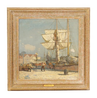 Lot 428 - STANHOPE ALEXANDER FORBES (1857 - 1947)  LATE 19TH CENTURY OIL ON CANVAS 'UNLOADING AT THE QUAY'