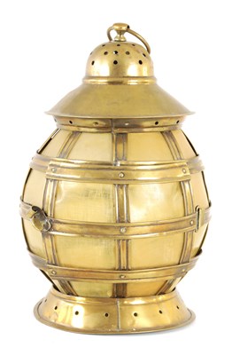 Lot 870 - A 19TH CENTURY BRASS HANGING HALL CANDLE LANTERN