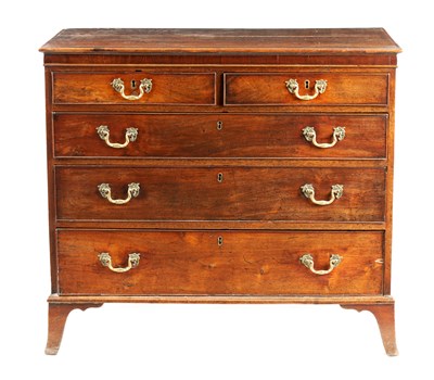 Lot 1222 - A GEORGE III WALNUT AND MAHOGANY CROSSBANDED CHEST OF DRAWERS