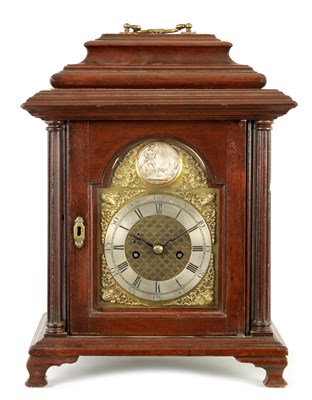 Lot 818 - A GEORGE III LANCASHIRE WALNUT DOUBLE FUSEE VERGE BRACKET CLOCK