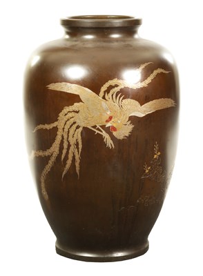 Lot 215 - A LARGE JAPANESE MEIJI PERIOD SILVER INLAID BRONZE VASE