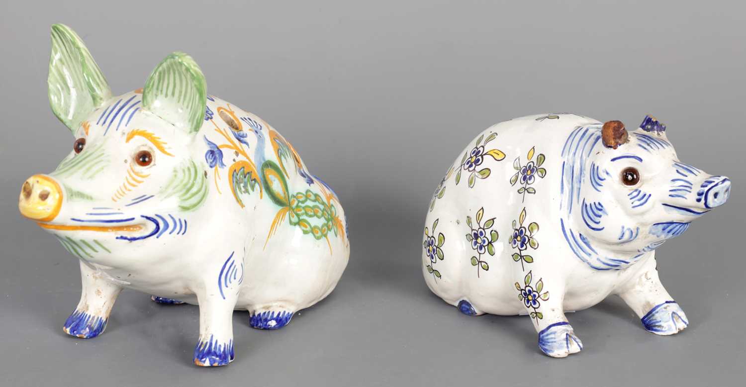 Lot 172 - TWO MASONIC GERMAN FIANCE POTTERY PIGS