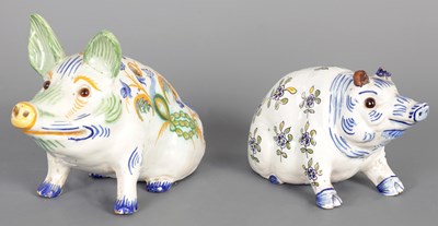 Lot 172 - TWO MASONIC GERMAN FIANCE POTTERY PIGS
