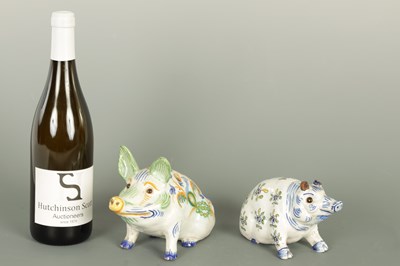 Lot 172 - TWO MASONIC GERMAN FIANCE POTTERY PIGS