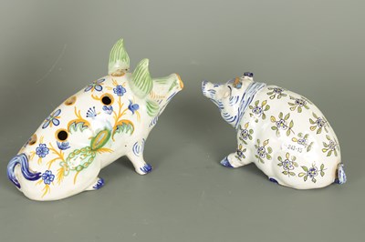 Lot 172 - TWO MASONIC GERMAN FIANCE POTTERY PIGS