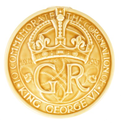Lot 182 - A GEORGE VI CORONATION COMMEMORATIVE LANCASTRIAN POTTERY PLAQUE
