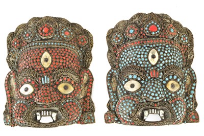 Lot 217 - A PAIR OF LATE 19TH / EARLY 20TH TIBETAN MAHAKALA MASK