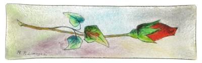 Lot 14 - AN EARLY 20TH CENTURY LIMOGES ENAMEL PEN TRAY DECORATED WITH A ROSE