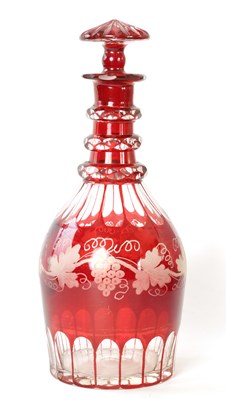 Lot 13 - A VICTORIAN CLEAR AND RUBY FLASH GLASS DECANTER