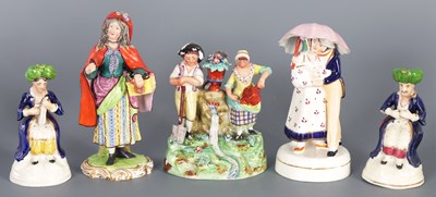 Lot 80 - A COLLECTION OF FIVE SMALL STAFFORDSHIRE FIGURES