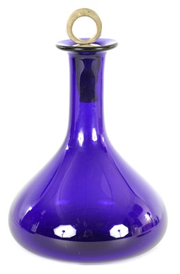 Lot 25 - A 19TH CENTURY BRISTOL BLUE ONION SHAPED DECANTER
