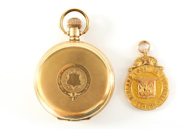 Lot 269 - OF FOOTBALL INTEREST - A 9CT GOLD PRESENTATION MEDAL TOGETHER WITH A WALTHAM POCKET WATCH