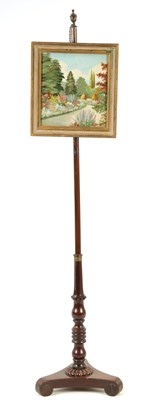 Lot 1088 - A 19TH CENTURY MAHOGANY POLE SCREEN