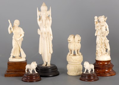Lot 206 - A SELECTION OF SIX INDIAN IVORY SCULPTURES