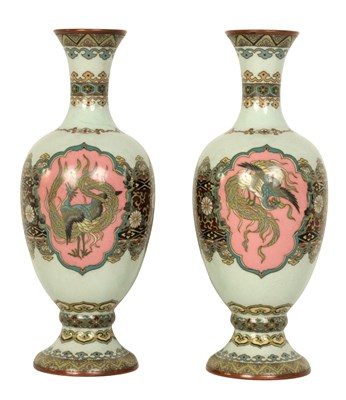 Lot 122 - A PAIR OF MEIJI PERIOD JAPANESE CLOISONNE VASES