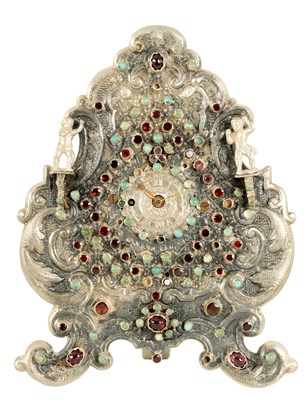 Lot 850 - A CASED 19TH CENTURY AUSTRO HUNGARIAN JEWELLED SILVER STRUT CLOCK
