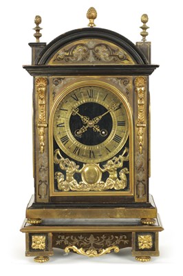 Lot 807 - A SMALL LATE 17TH CENTURY STYLE CONTRA BOULLE EBONISED MANTEL CLOCK CIRCA 1880