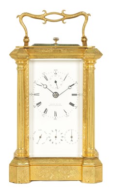 Lot 708 - BOURDIN HER BTE. RUE DE LA PAIX 28. PARIS. A RARE MID 19TH CENTURY FRENCH ENGRAVED GILT-BRASS REPEATING CARRIAGE CLOCK